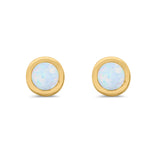 Solitaire Bezel Stud Earrings Round Lab Created Opal 925 Sterling Silver(0.25mm)