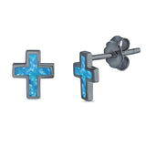 Cross Stud Earrings Lab Created Opal 925 Sterling Silver