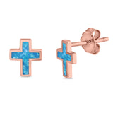 Cross Stud Earrings Lab Created Opal 925 Sterling Silver