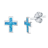 Cross Stud Earrings Lab Created Opal 925 Sterling Silver