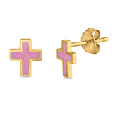 Cross Stud Earrings Lab Created Opal 925 Sterling Silver