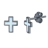 Cross Stud Earrings Lab Created Opal 925 Sterling Silver