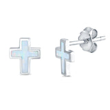 Cross Stud Earrings Lab Created Opal 925 Sterling Silver