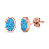 Solitaire Oval Stud Earrings Lab Created Opal 925 Sterling Silver