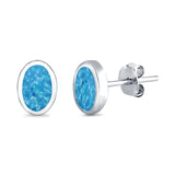 Solitaire Oval Stud Earrings Lab Created Opal 925 Sterling Silver