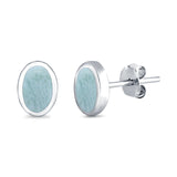Solitaire Oval Stud Earrings Lab Created Opal 925 Sterling Silver