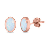 Solitaire Oval Stud Earrings Lab Created Opal 925 Sterling Silver