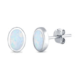 Solitaire Oval Stud Earrings Lab Created Opal 925 Sterling Silver