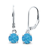 Round Lab Created Opal Lever Back Earring 925 Sterling Silver (25.4mm)