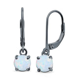 Round Lab Created Opal Lever Back Earring 925 Sterling Silver (25.4mm)