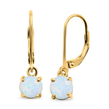 Round Lab Created Opal Lever Back Earring 925 Sterling Silver (25.4mm)