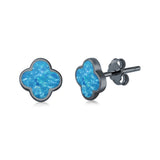 Clover Flower Stud Earring Lab Created Opal 925 Sterling Silver (6.20mm)