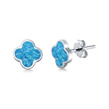 Clover Flower Stud Earring Lab Created Opal 925 Sterling Silver (6.20mm)