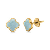 Clover Flower Stud Earring Lab Created Opal 925 Sterling Silver (6.20mm)