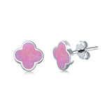 Clover Flower Stud Earring Lab Created Opal 925 Sterling Silver (6.20mm)