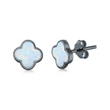 Clover Flower Stud Earring Lab Created Opal 925 Sterling Silver (6.20mm)