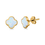 Clover Flower Stud Earring Lab Created Opal 925 Sterling Silver (6.20mm)