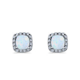 Bridal Engagement Earrings Cushion Lab Opal Simulated CZ 925 Sterling Silver