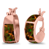Hoop Huggies Earrings Irregular Shape Created Opal 925 Sterling Silver