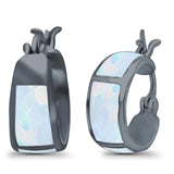 Hoop Huggies Earrings Irregular Shape Created Opal 925 Sterling Silver