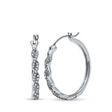Halo Design Simulated Cubic Zirconia Round Hoop Earrings 925 Sterling Silver (3mmx22mm)