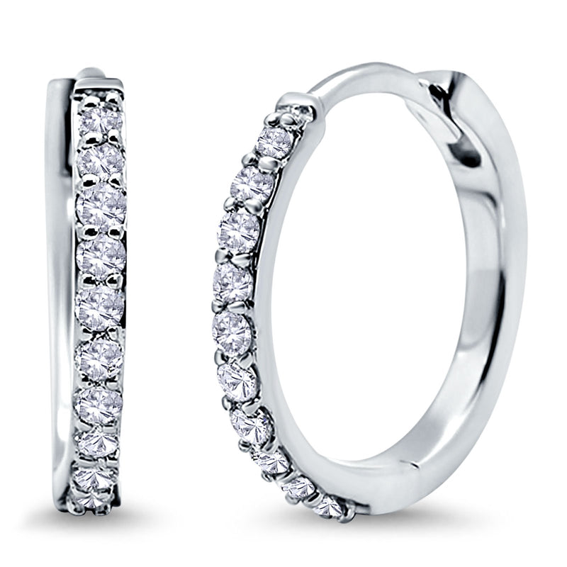 Half Eternity Simulated CZ Round Hoop Earrings 925 Sterling Silver (20mm)