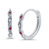 Huggie Hoop Earrings Round Simulated CZ 925 Sterling Silver (14mm)