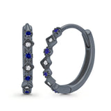 Art Deco Huggie Hoop Earrings Round Simulated CZ 925 Sterling Silver (18mm)