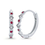 Art Deco Huggie Hoop Earrings Round Simulated CZ 925 Sterling Silver (18mm)