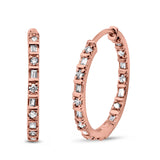 Full Eternity Simulated CZ Baguette Round Hoop Earrings 925 Sterling Silver (23mm)