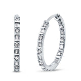 Full Eternity Simulated CZ Baguette Round Hoop Earrings 925 Sterling Silver (23mm)