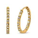 Full Eternity Simulated CZ Baguette Round Hoop Earrings 925 Sterling Silver (23mm)