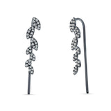 Marquise Leaf Style Fish Hook Threader Earrings Cubic Zirconia 925 Sterling Silver