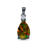 Pear Shape Lab Created Opal Simulated CZ 925 Sterling Silver Charm Pendant (21.5mm)