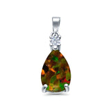 Pear Shape Lab Created Opal Simulated CZ 925 Sterling Silver Charm Pendant (21.5mm)