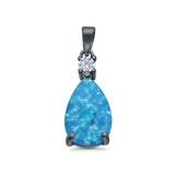 Pear Shape Lab Created Opal Simulated CZ 925 Sterling Silver Charm Pendant (21.5mm)