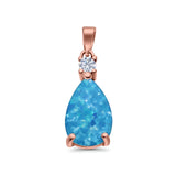 Pear Shape Lab Created Opal Simulated CZ 925 Sterling Silver Charm Pendant (21.5mm)