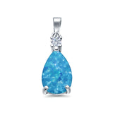 Pear Shape Lab Created Opal Simulated CZ 925 Sterling Silver Charm Pendant (21.5mm)