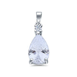 Pear Shape Lab Created Opal Simulated CZ 925 Sterling Silver Charm Pendant (21.5mm)