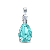 Pear Shape Lab Created Opal Simulated CZ 925 Sterling Silver Charm Pendant (21.5mm)