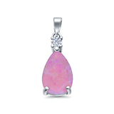 Pear Shape Lab Created Opal Simulated CZ 925 Sterling Silver Charm Pendant (21.5mm)