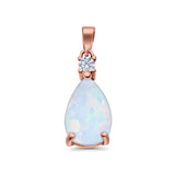 Pear Shape Lab Created Opal Simulated CZ 925 Sterling Silver Charm Pendant (21.5mm)