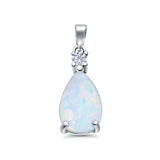 Pear Shape Lab Created Opal Simulated CZ 925 Sterling Silver Charm Pendant (21.5mm)