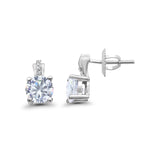 Stud Earrings Wedding Round Simulated CZ 925 Sterling Silver (9mm)
