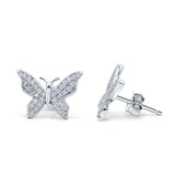 Butterfly Stud Earrings Simulated Cubic Zirconia 925 Sterling Silver (14mm)