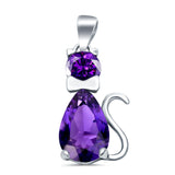 Teardrop Cat Pendant Charm Pear Simulated Cubic Zirconia 925 Sterling Silver