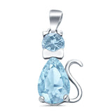 Teardrop Cat Pendant Charm Pear Simulated Cubic Zirconia 925 Sterling Silver