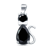 Teardrop Cat Pendant Charm Pear Simulated Cubic Zirconia 925 Sterling Silver