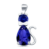 Teardrop Cat Pendant Charm Pear Simulated Cubic Zirconia 925 Sterling Silver