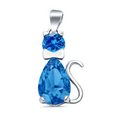 Teardrop Cat Pendant Charm Pear Simulated Cubic Zirconia 925 Sterling Silver